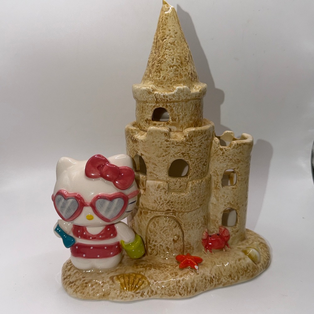 Blue Sky Sanrio Hello Kitty Sandcastle Ceramic Tea Light Holder Beachy Kawaii